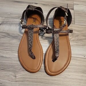 GBG Los Angeles By Guess Sandals Womens 9M Logo Brown Slingback Shoes NEW